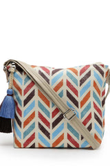 Geomat Natural And Multi Chevron Printed Polycotton Sling Bag