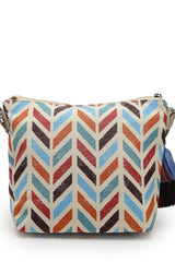 Geomat Natural And Multi Chevron Printed Polycotton Sling Bag