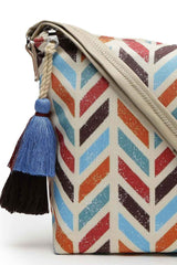 Geomat Natural And Multi Chevron Printed Polycotton Sling Bag