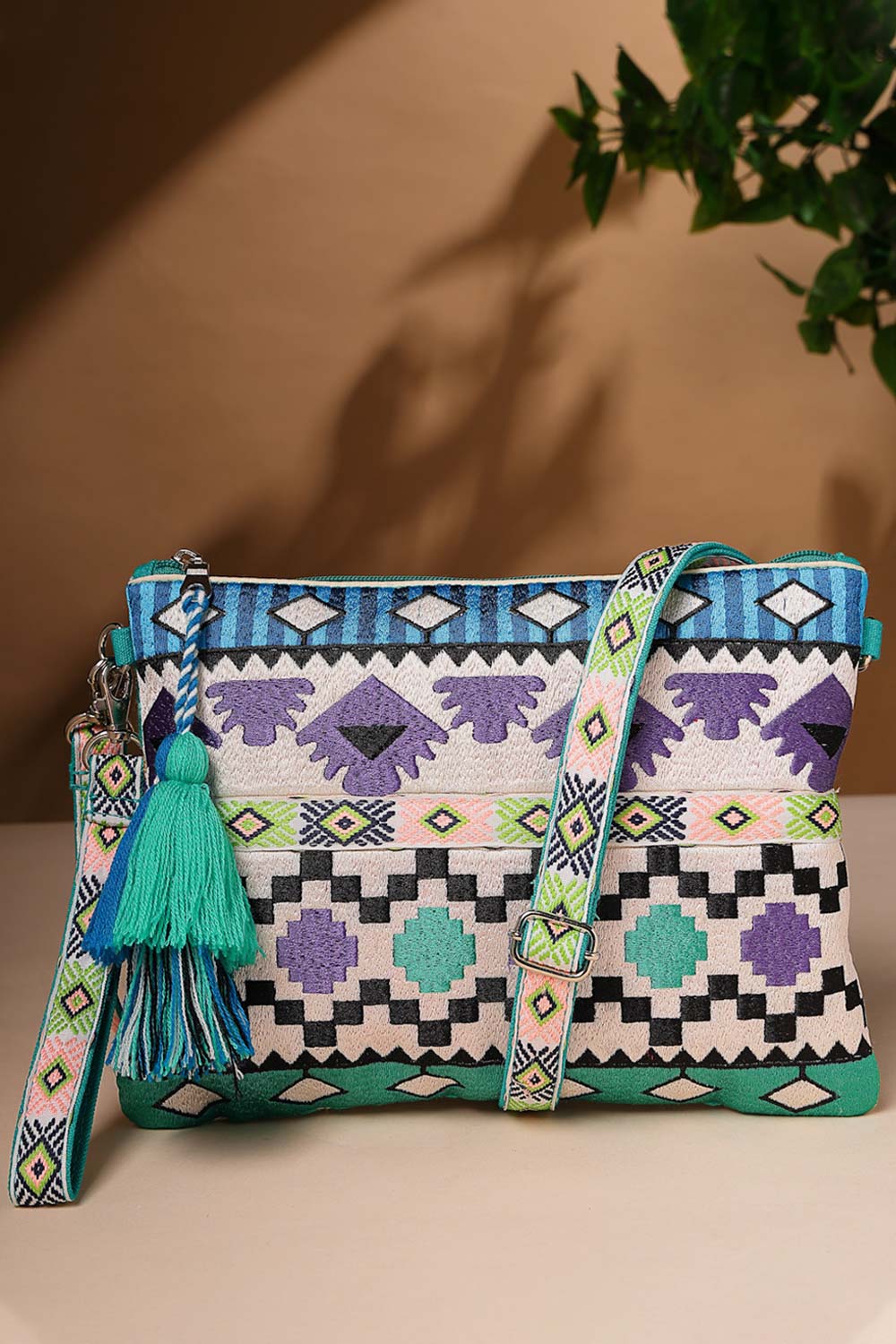 Tribal Multi Acrylic Jacquard Ethnic Motifs Embroidered Sling Bag