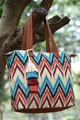 Beige Ikat Polycotton Tote Bag