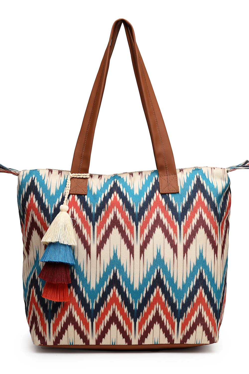 Beige Ikat Polycotton Tote Bag