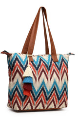 Beige Ikat Polycotton Tote Bag