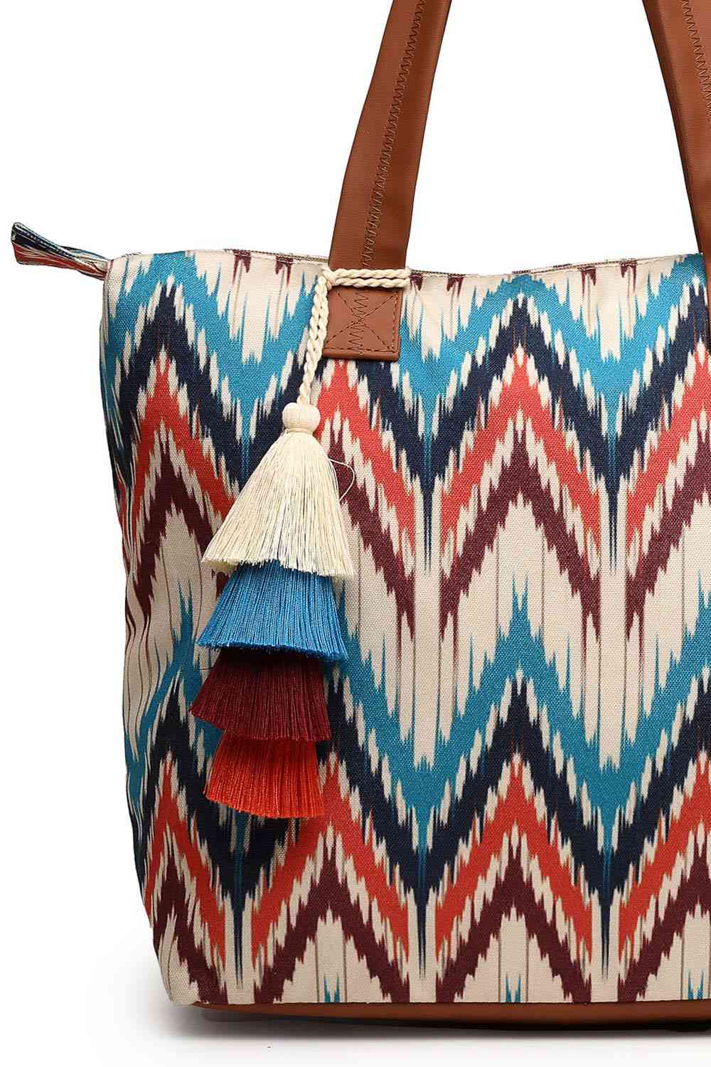 Beige Ikat Polycotton Tote Bag