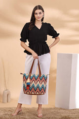 Beige Ikat Polycotton Tote Bag