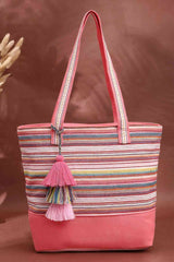 Orange Stripe Jacquard Cotton Canvas Tote Bag