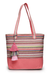 Orange Stripe Jacquard Cotton Canvas Tote Bag