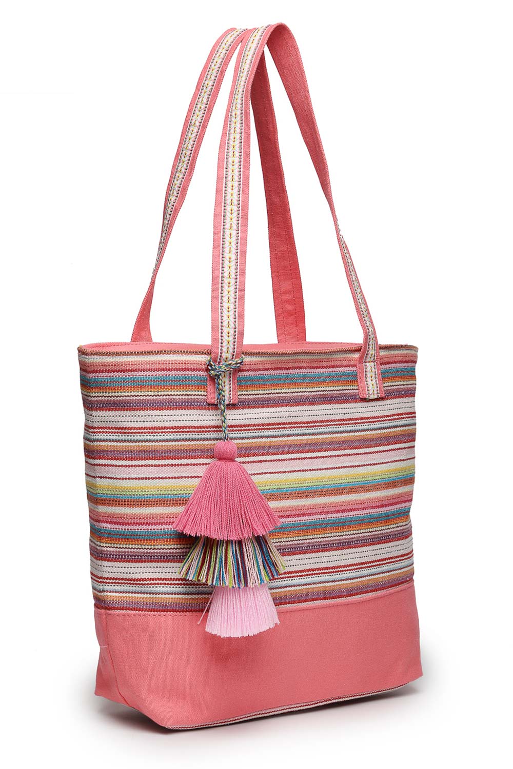 Orange Stripe Jacquard Cotton Canvas Tote Bag