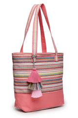 Orange Stripe Jacquard Cotton Canvas Tote Bag