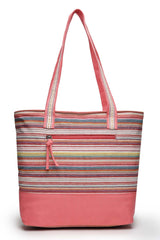 Orange Stripe Jacquard Cotton Canvas Tote Bag