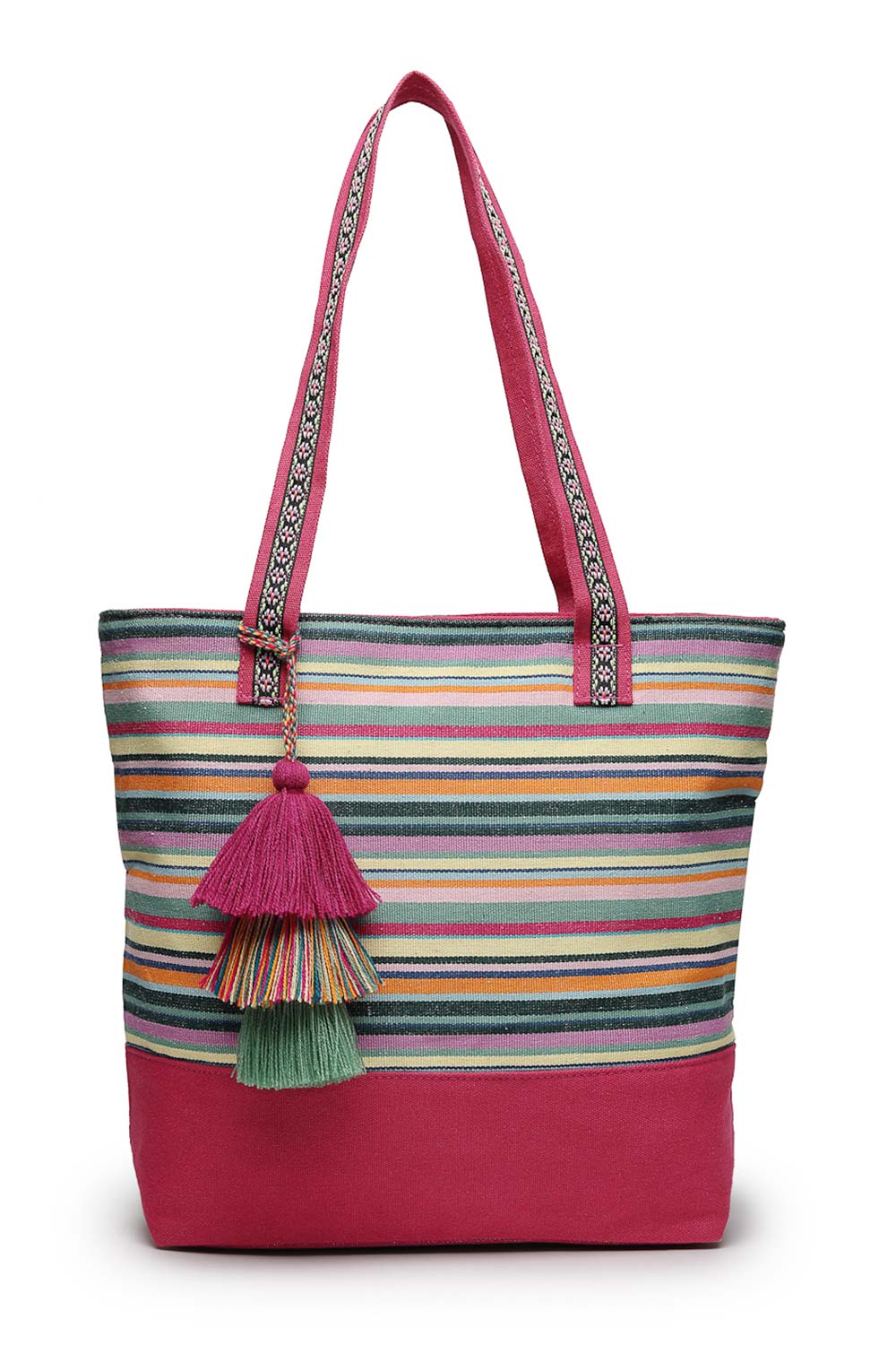 Magenta Stripe Jacquard Cotton Canvas Tote Bag