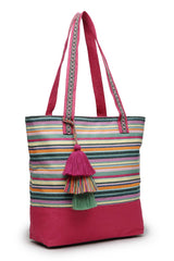 Magenta Stripe Jacquard Cotton Canvas Tote Bag