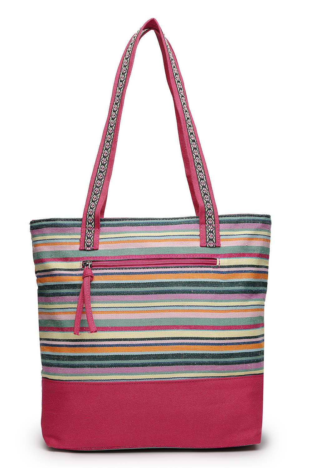 Magenta Stripe Jacquard Cotton Canvas Tote Bag