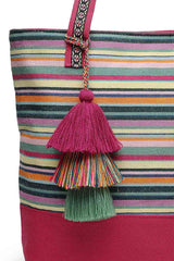 Magenta Stripe Jacquard Cotton Canvas Tote Bag