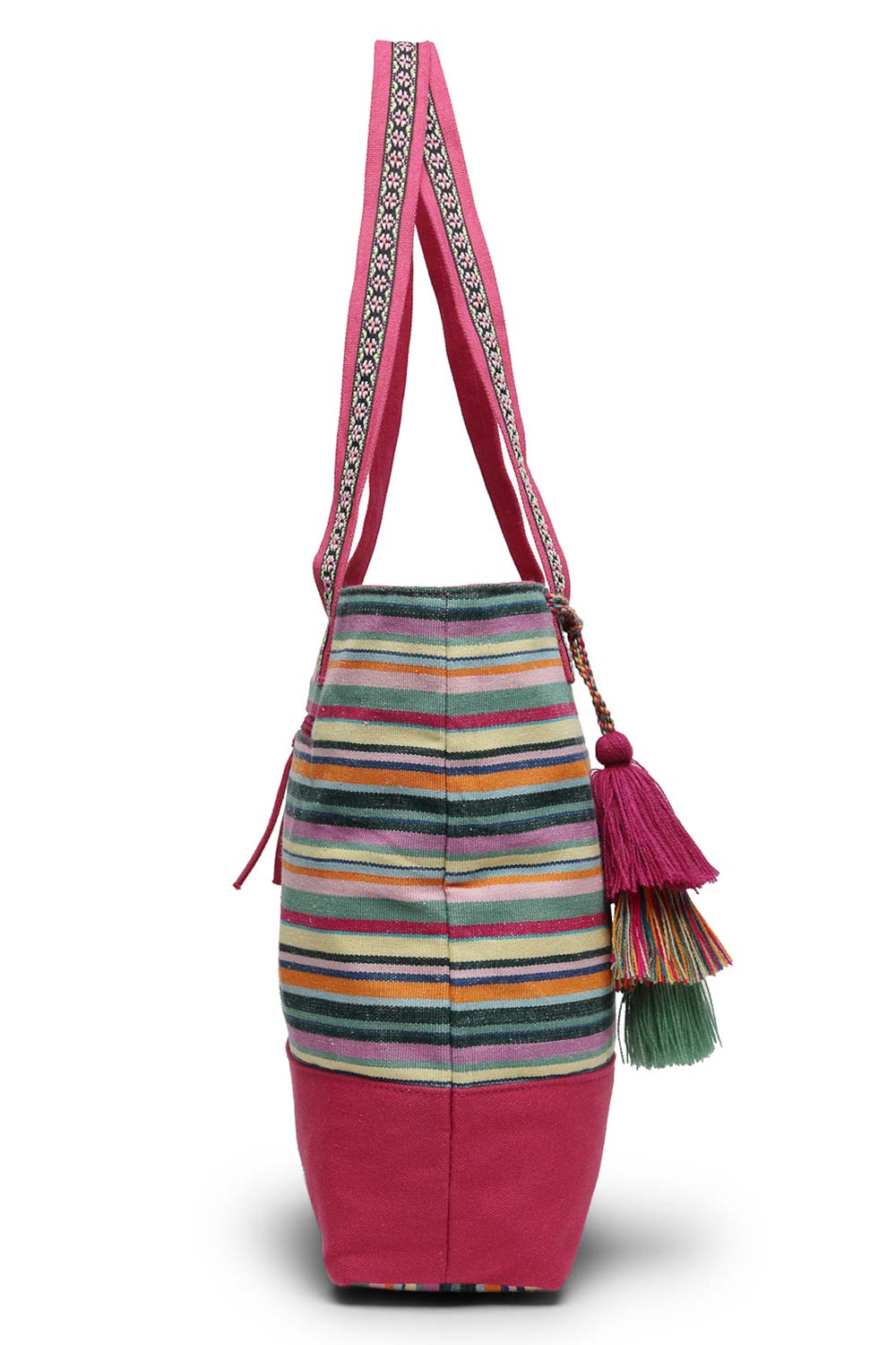 Magenta Stripe Jacquard Cotton Canvas Tote Bag