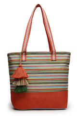 Orange Stripe Jacquard Cotton Canvas Tote Bag