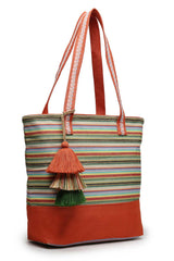 Orange Stripe Jacquard Cotton Canvas Tote Bag