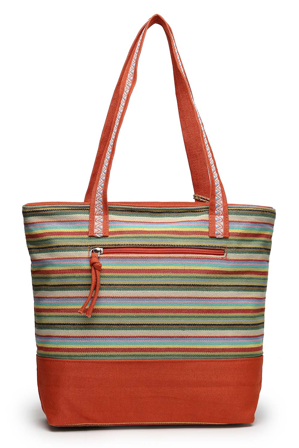 Orange Stripe Jacquard Cotton Canvas Tote Bag