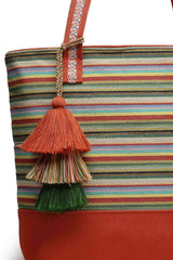 Orange Stripe Jacquard Cotton Canvas Tote Bag