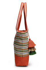 Orange Stripe Jacquard Cotton Canvas Tote Bag