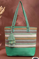 Green Stripe Jacquard Cotton Canvas Tote Bag