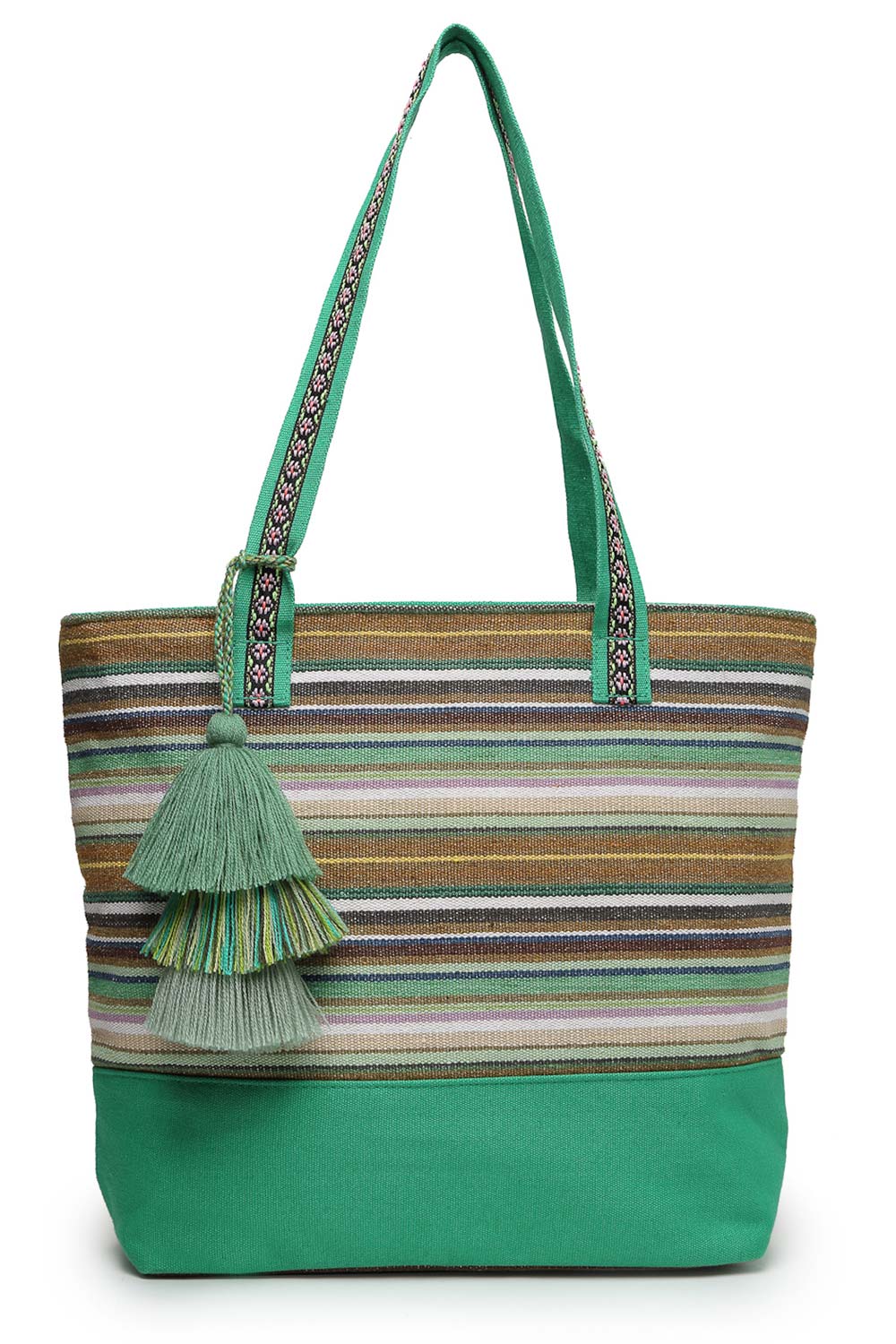 Green Stripe Jacquard Cotton Canvas Tote Bag