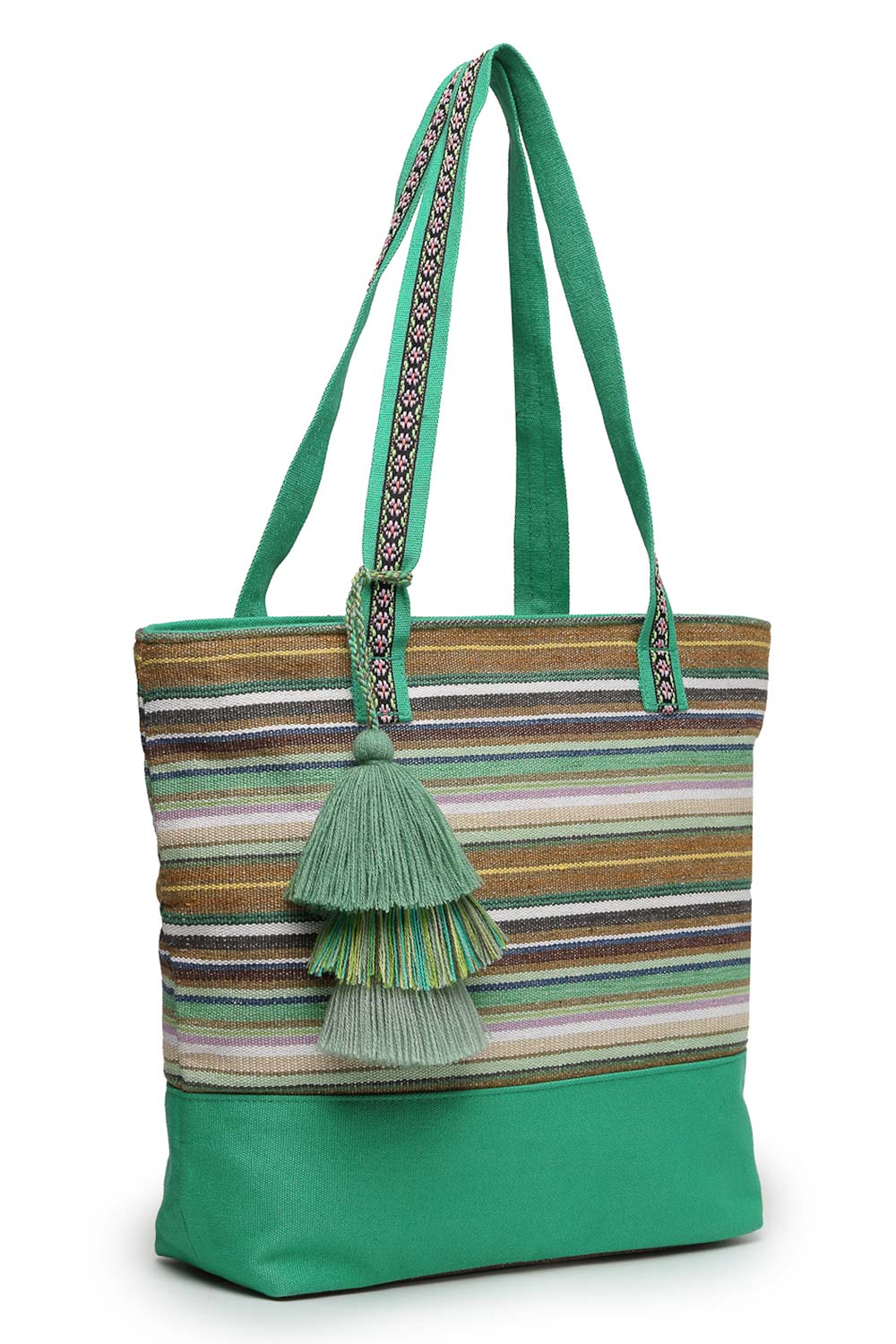 Green Stripe Jacquard Cotton Canvas Tote Bag