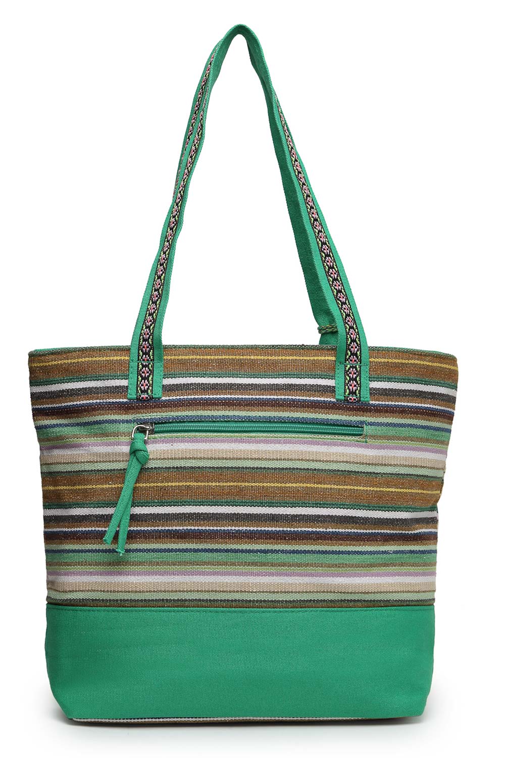 Green Stripe Jacquard Cotton Canvas Tote Bag