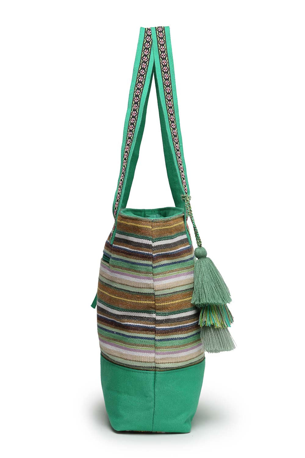 Green Stripe Jacquard Cotton Canvas Tote Bag