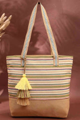 Brown Stripe Jacquard Cotton Canvas Tote Bag