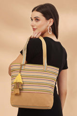 Brown Stripe Jacquard Cotton Canvas Tote Bag