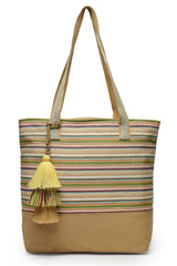 Brown Stripe Jacquard Cotton Canvas Tote Bag