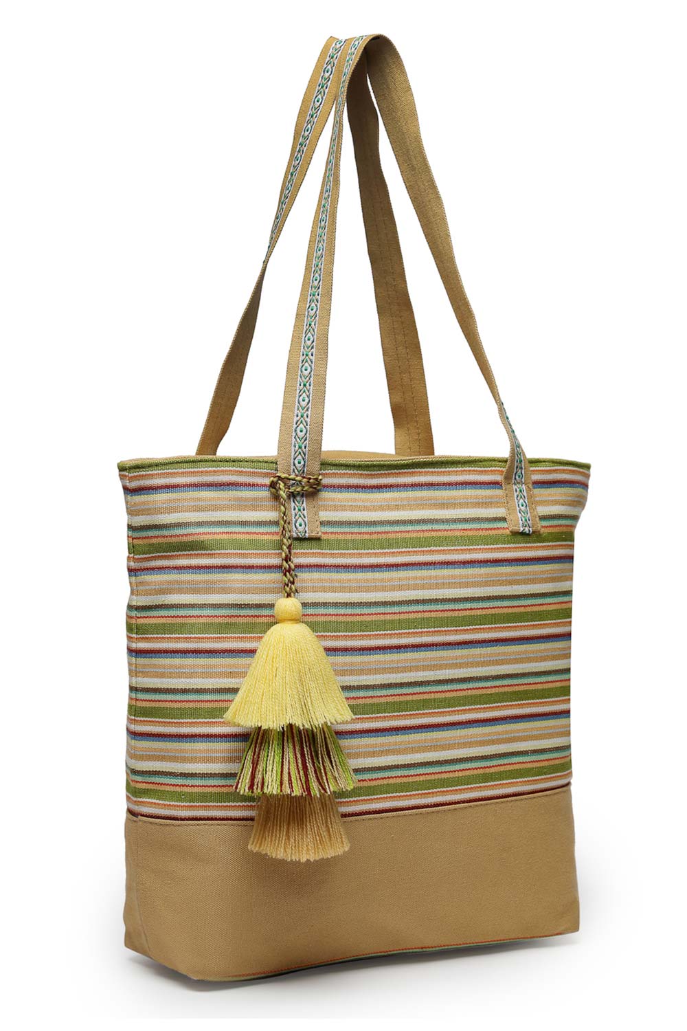 Brown Stripe Jacquard Cotton Canvas Tote Bag