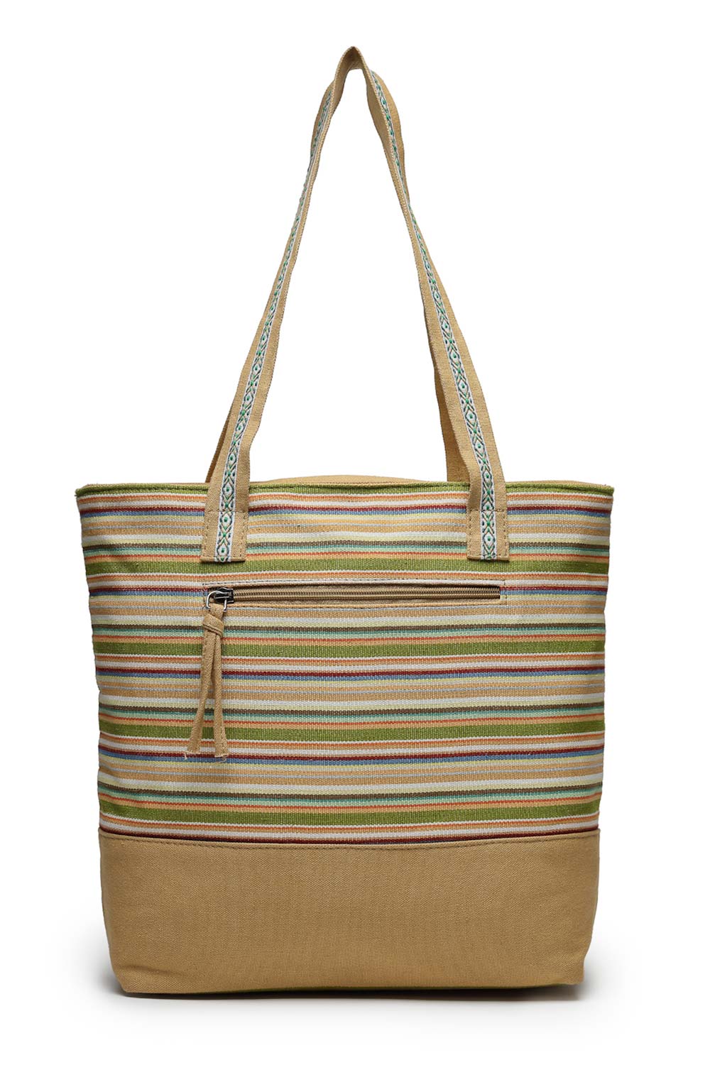 Brown Stripe Jacquard Cotton Canvas Tote Bag