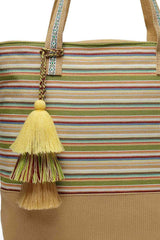 Brown Stripe Jacquard Cotton Canvas Tote Bag