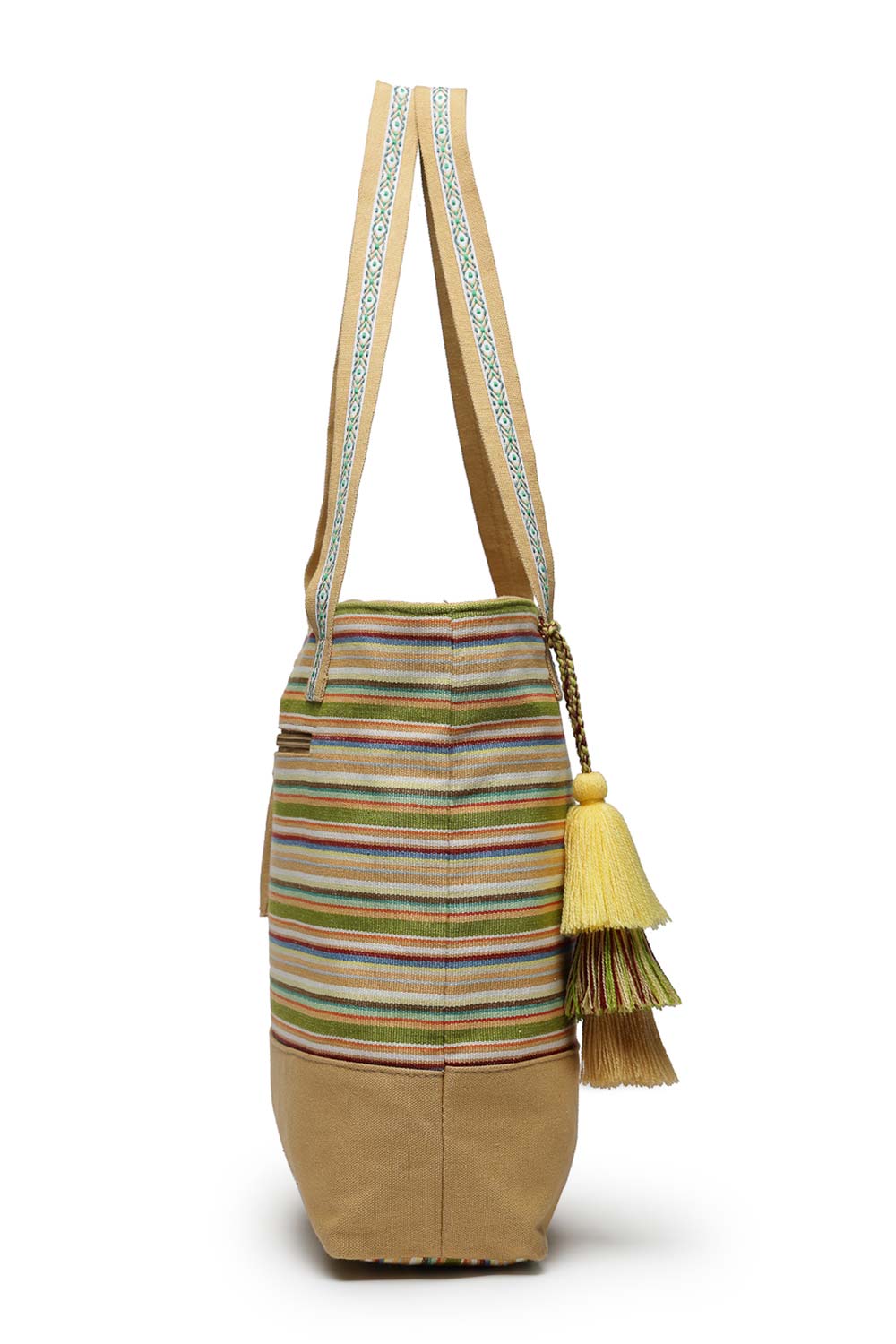 Brown Stripe Jacquard Cotton Canvas Tote Bag