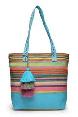 Blue Stripe Jacquard Cotton Canvas Tote Bag