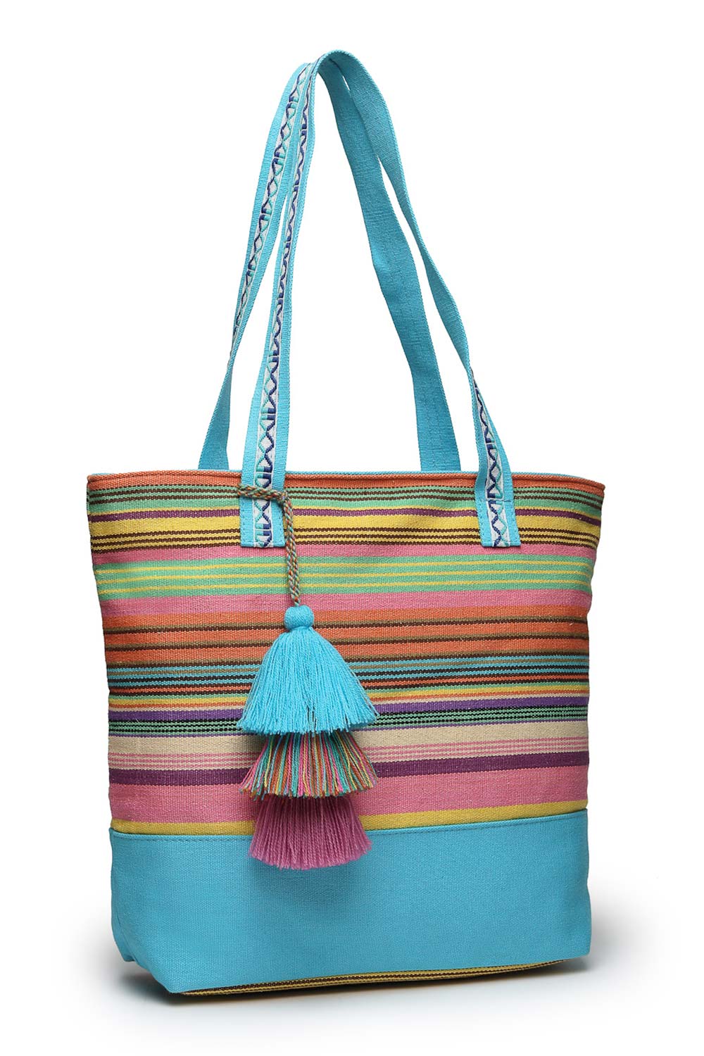 Blue Stripe Jacquard Cotton Canvas Tote Bag