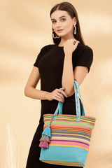 Blue Stripe Jacquard Cotton Canvas Tote Bag