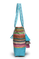 Blue Stripe Jacquard Cotton Canvas Tote Bag