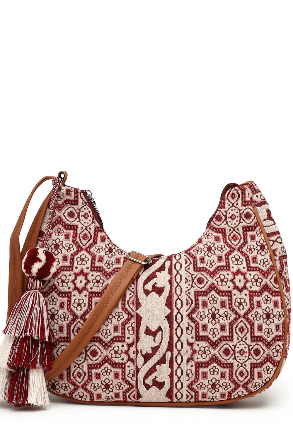 Red Jacquard Cotton Sling Bag