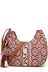 Red Jacquard Cotton Sling Bag