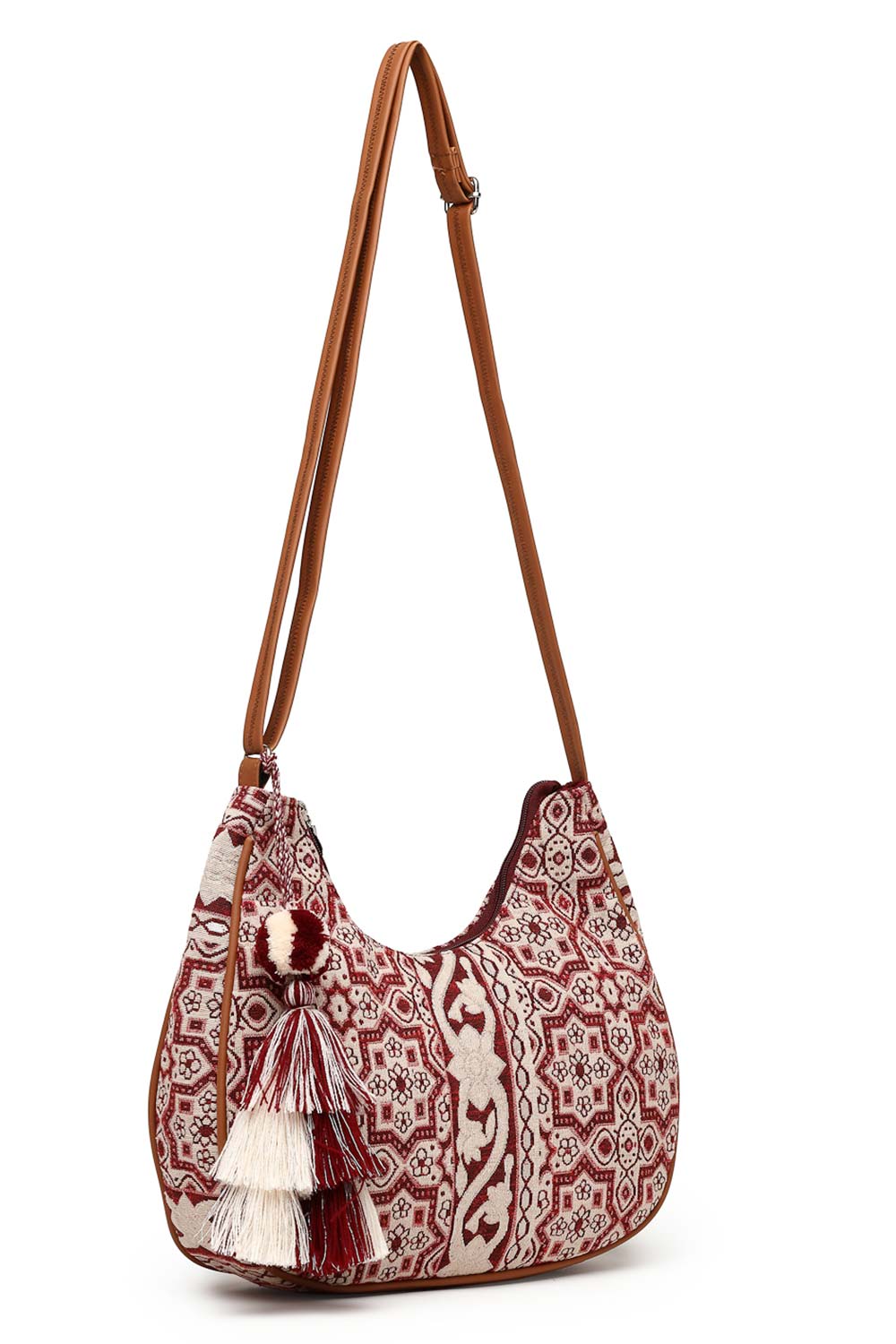 Red Jacquard Cotton Sling Bag