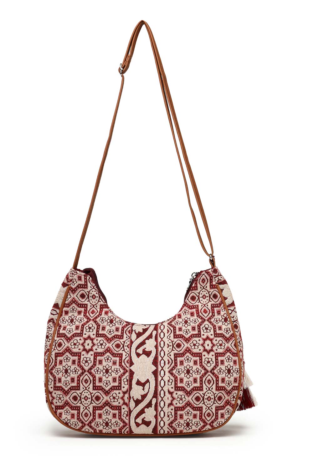 Red Jacquard Cotton Sling Bag