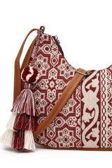 Red Jacquard Cotton Sling Bag