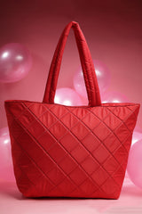 Red Diamond Quilted Polyester Handheld Bag