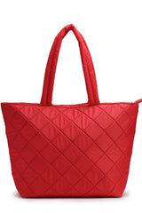 Red Diamond Quilted Polyester Handheld Bag