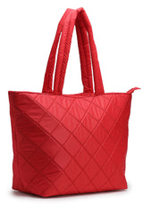 Red Diamond Quilted Polyester Handheld Bag