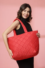 Red Diamond Quilted Polyester Handheld Bag