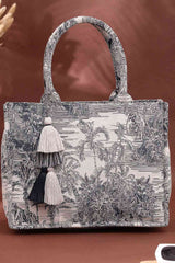 Beige Jacquard Cotton Handheld Bag